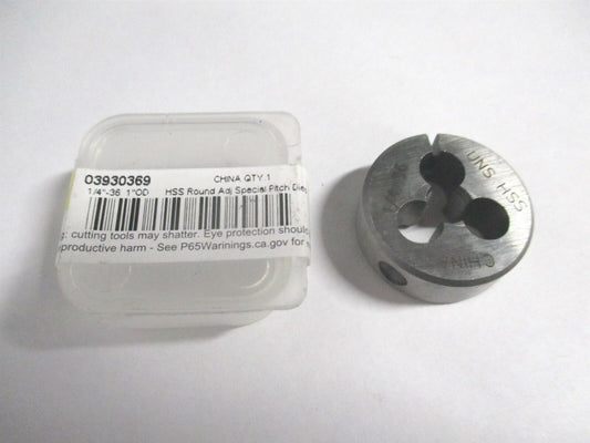 (315-1124) 1/4-36 UNS x 2" High Speed Steel RH Round Adjustable Die