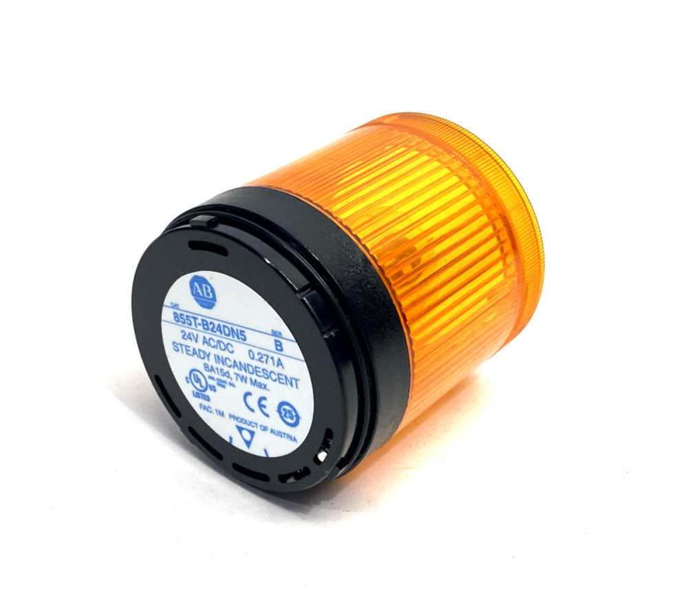 Allen Bradley 855T-B24DN5 Ser. B 70mm Amber Stack Light w/ 855E-LL24W LED Bulb