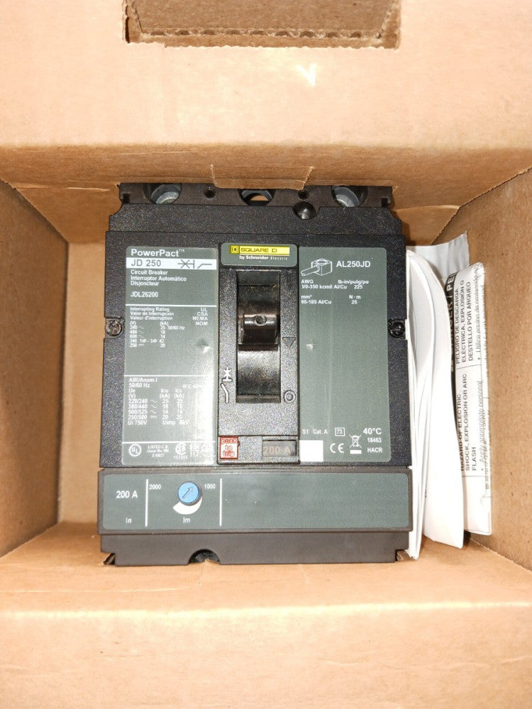 NEW SQUARE D JDL26200 CIRCUIT BREAKER 200 AMP 2 POLE 600 VAC