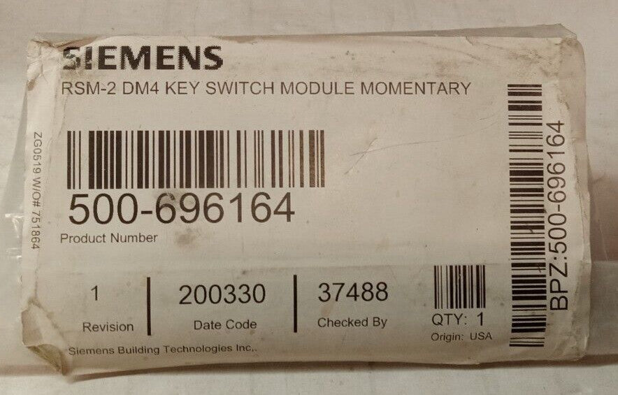 NEW SIEMENS 500- 696164 RSM-2 DM4 FIRE ALARM KEY SWITCH MODULE- MOMENTARY