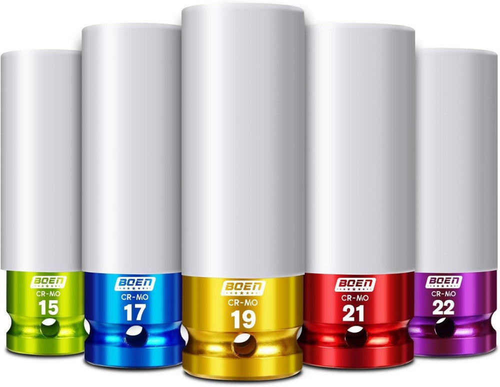 BOEN 1/2" Drive Impact Lug Nut Socket Set, 5 Pieces Non-Marring 5P Metric 