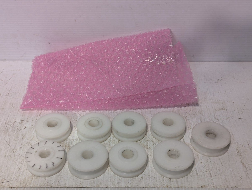 Lot of 9 2" Diameter x 1" Plastic Grooved Wheel Rollers
