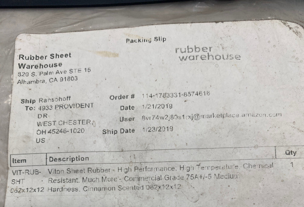 NEW Rubber Warehouse VIT-RUB-SHT Viton Rubber Sheet 12X12X0.62 