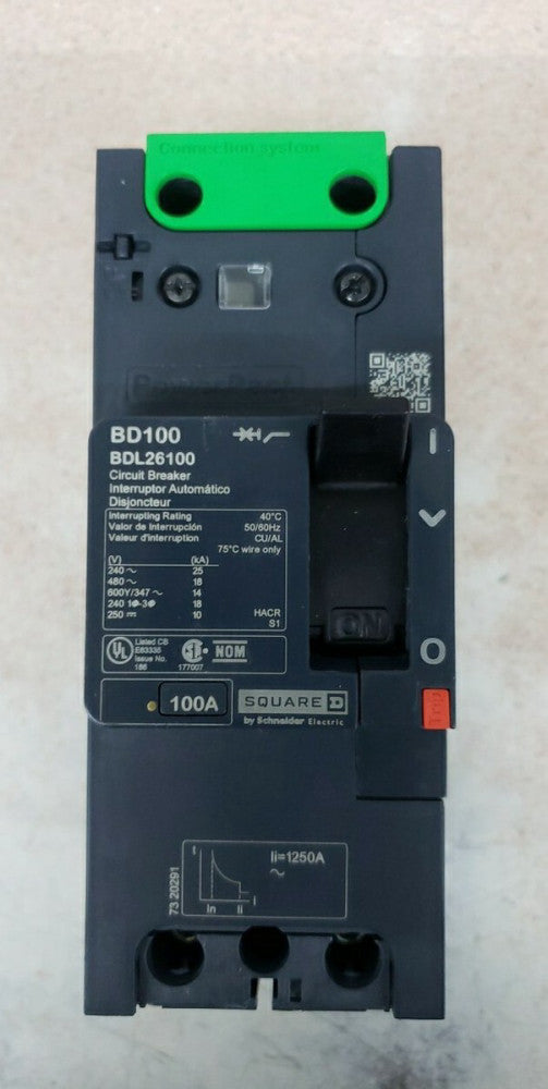 SQUARE D BDL26100 2 POLE 100AMP 480V 18KA CIRCUIT BREAKER NTO
