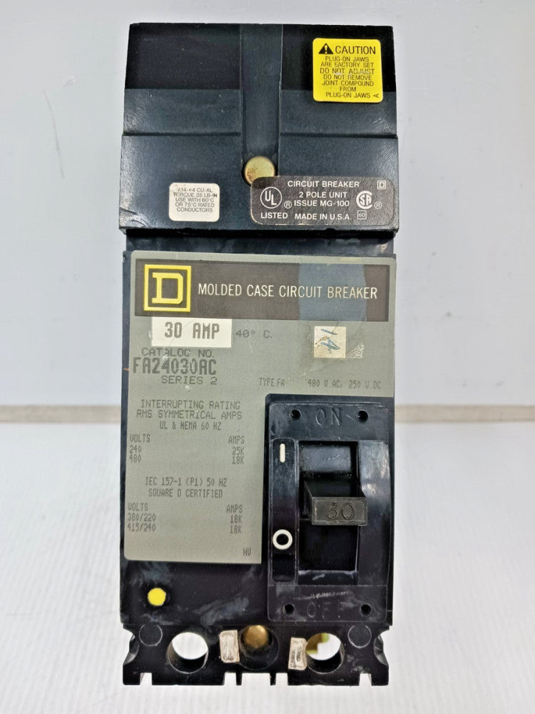 Square D 30 Amp I-Line Molded Case Circuit Breaker 2 Pole 480 VAC 18kA FA24030AC