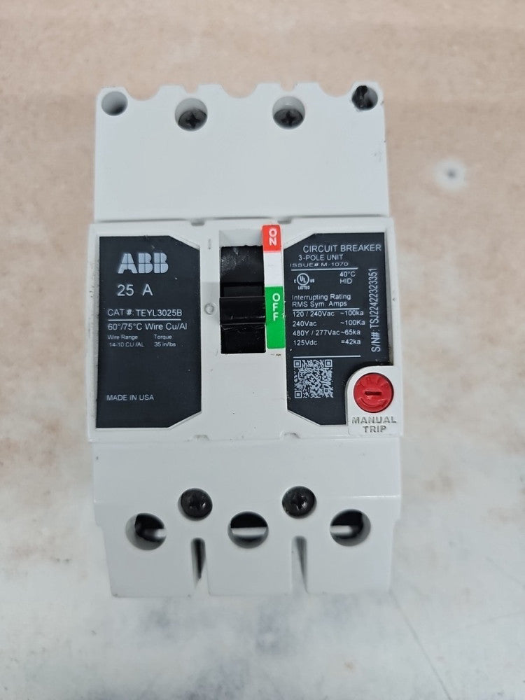 GENERAL ELECTRIC TEYL3025B 25A 3Pole Bolt-On Circuit Breaker NTO