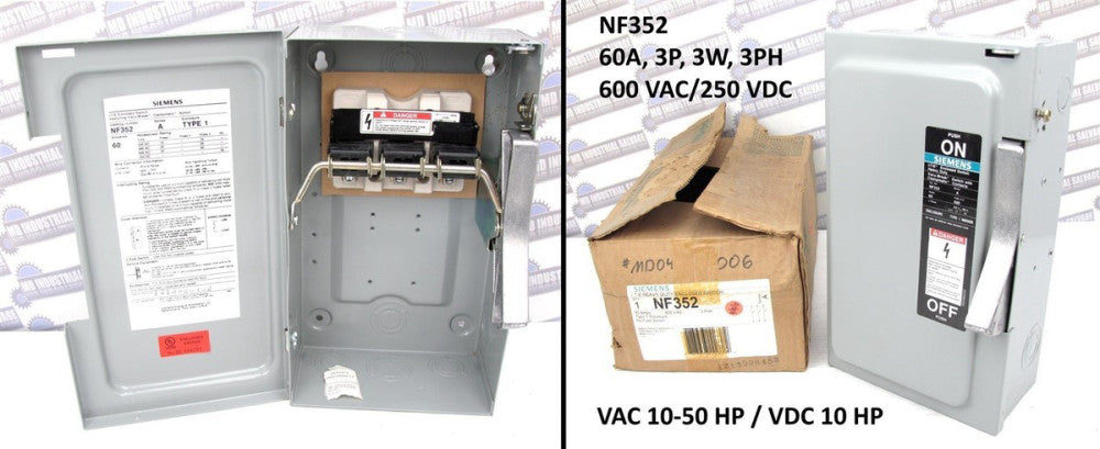 SIEMENS ITE - NF352 - NON-FUSIBLE DISCONNECT SWITCH 60A, 3PH, 3P, 600V, 3W (NEW)