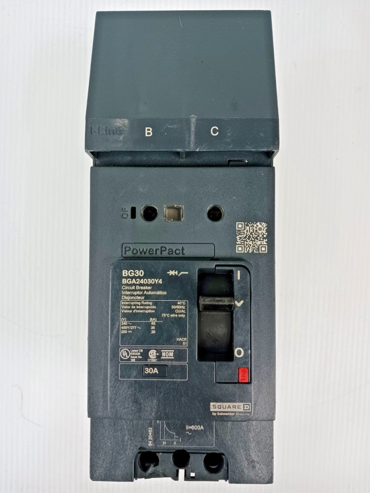 Square D 30 Amp I-Line Circuit Breaker 2P 480Y/277 VAC 35kA BGA24030Y4 (Flaw)