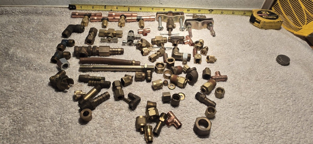 Miscellaneous Lot Of Small Brass Fittings Pipe Connectors Copper Valves Etc...