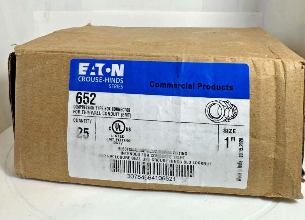 (Box of 25) Eaton 652 1" Compression Type Box Connector for EMT