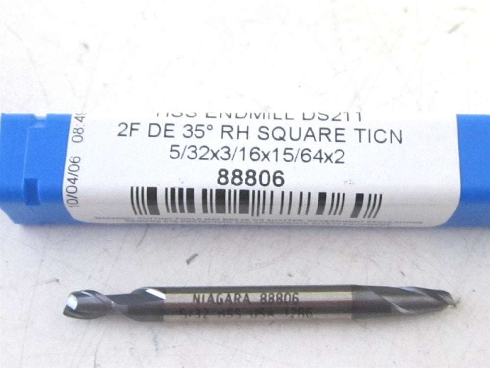 Niagara (88806) 5/32 HSS 2F TICN 5/32 x 3/16 x 15/64 x 2 Square Double End Mill 