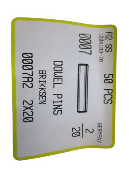 BRIKKSEN DOWEL PINS 0007A2 2X20 (PKG OF 50)  NSNP IN BAG