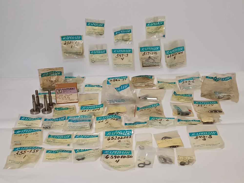 Asstd components for Rapidair feeder: snap rings, o-rings, Earnest screws, more