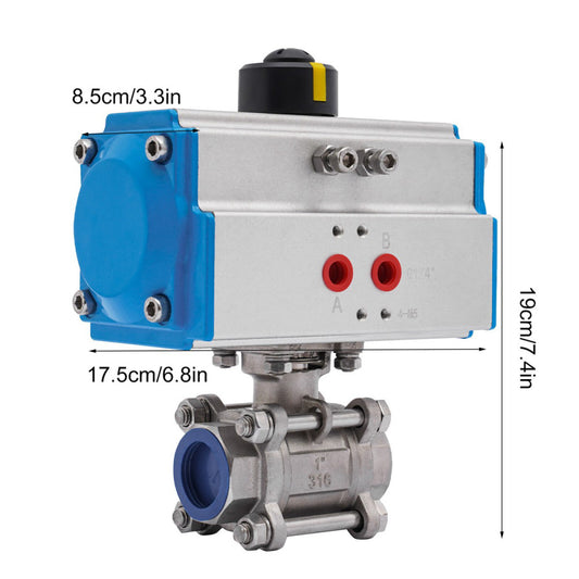 1" Pneumatic Actuated Ball Valve 304 Stainless Steel Pneumatic Ball Valve Blue
