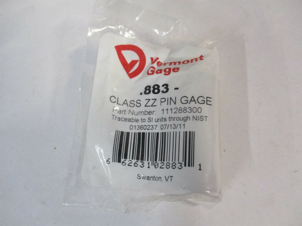 Vermont Gage (111288300) 0.883" Diam Class ZZ Minus Plug & Pin Gage 