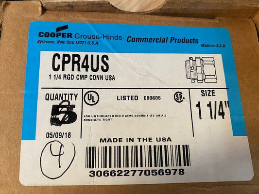 (Lot of 4) Crouse-Hinds CPR4US 1-1/4" Rigid CMP Conn (NEW)