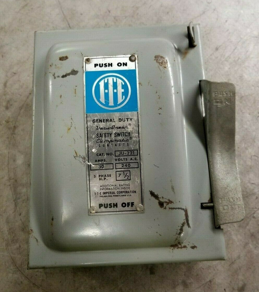 ITE 30 AMP NON-FUSED SAFETY SWITCH 240 VAC 7.5 HP 3 PHASE  JU321