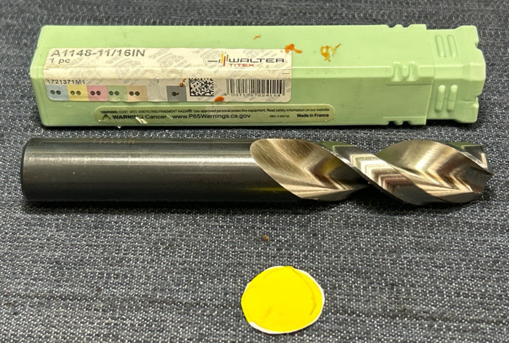 WALTER TITEX 2 FLUTE SCREW MACHINE LENGTH DRILL BIT A1148- 11/16"  OAL 4-27/32"
