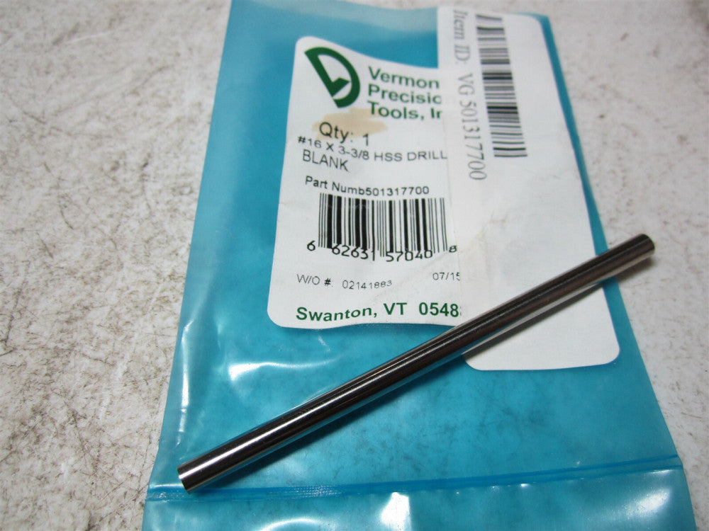 Vermont Precision Tools 501317700 Size #16 x 3-3/8" High Speed Steel Drill Blank