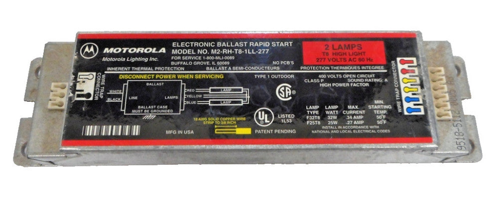 MOTOROLA ELECTRONIC BALLAST RAPID START M2-RH-T8-1LL-277 2-LAMPS