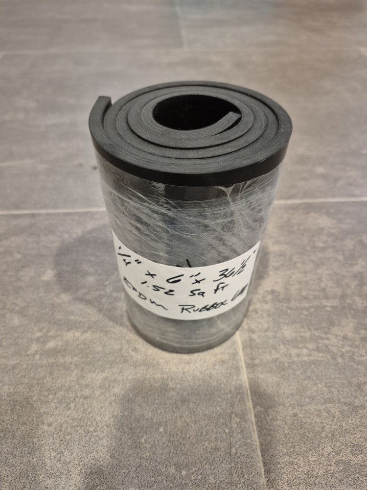 1/4" Thick EPDM Rubber Sheet 6" W by 36 1/2" L Rubber 60 Durometer