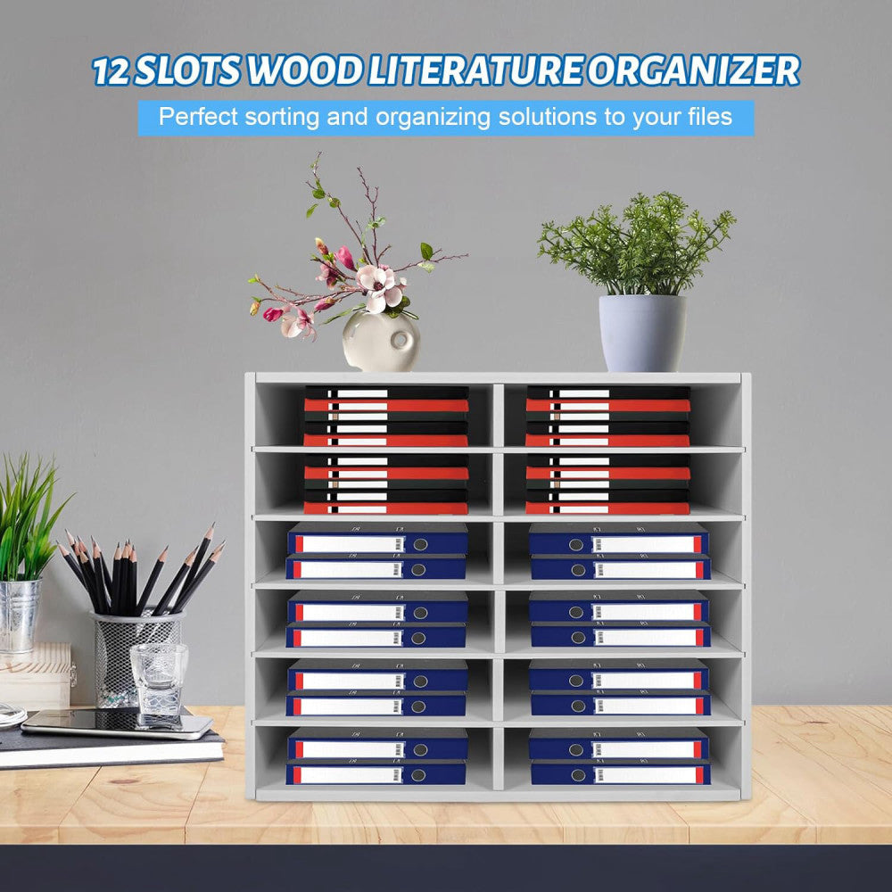 12-Compartment Literature Organizer File Sorter Mail Center Holder Paper Cabinet