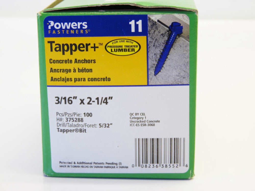 Hillman 375288 Tapper Masonry Fastener 3/16 " X 2-1/4 " Hex Head Slotted 100/Box