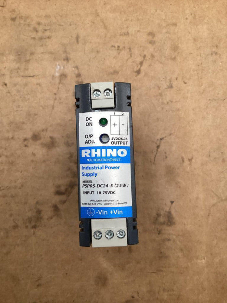 Rhino Automation Direct Industrial Power Supply; PSP05-DC24-5