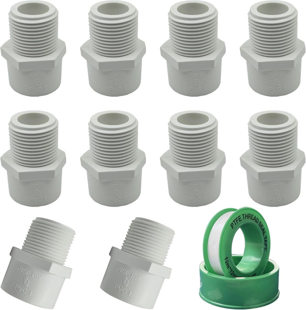 10Pcs 1/2 Inch NPT Male Thread PVC Pipe Fitting Adapter Connector(Socket X NPT M
