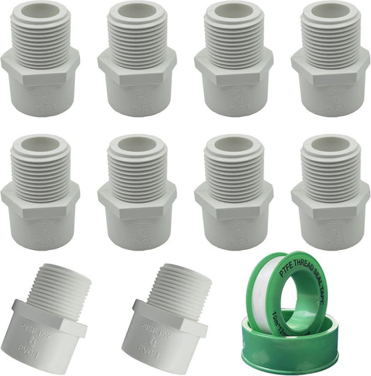 10Pcs 1/2 Inch NPT Male Thread PVC Pipe Fitting Adapter Connector(Socket X NPT M