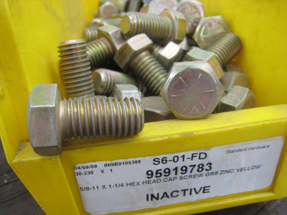 20 BOLT HEX HEAD CAP SCREW  5/8 X 1-1/4 GRADE 8 HARDENED STEEL COURSE THREAD yel
