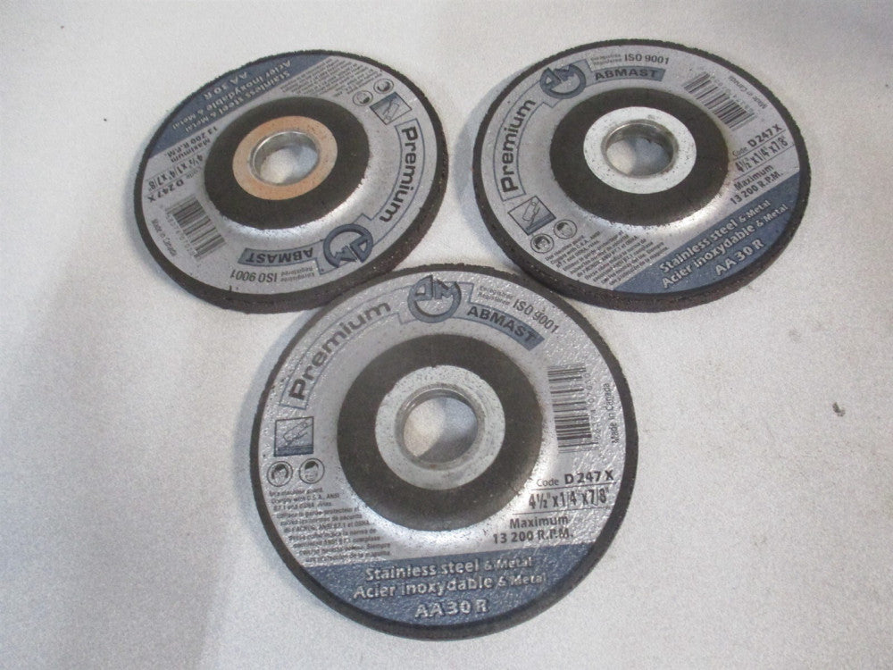 Abmast (D247X) 4-1/2 x 1/4 x 7/8 30 Grit Aluminum Oxide Grinding Wheel - Qty 3