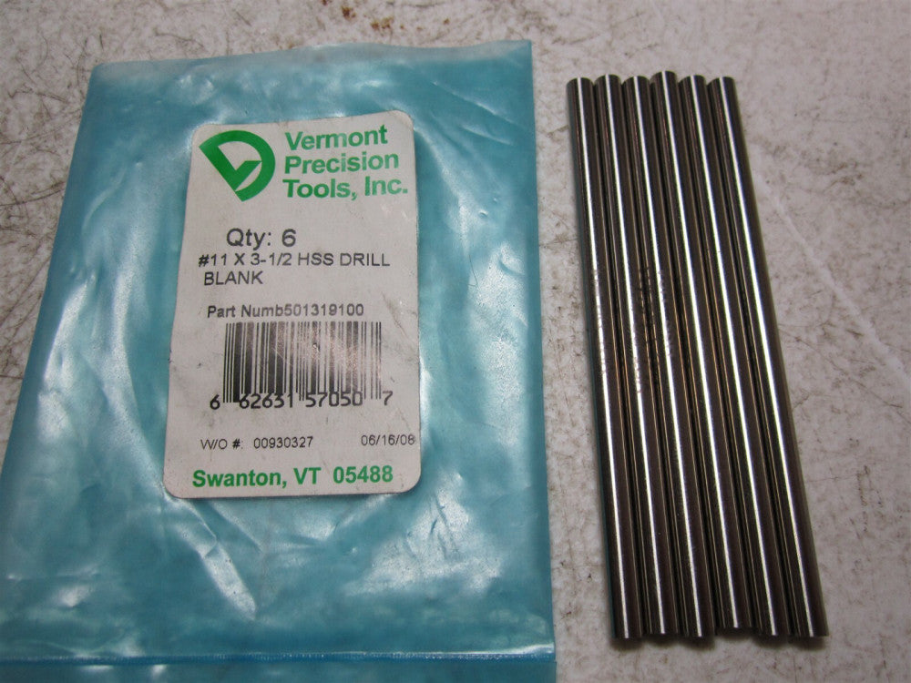 Vermont Precision Tools (501319100) #11 x 3-1/2 HSS Drill Blank - Pack of 6
