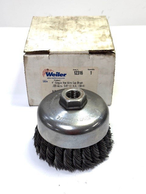 4" SINGLE ROW WIRE CUP BRUSH .023 WIRE, 5/8"-11 A.H. (SR-4)