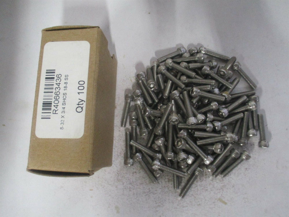(R40663436) #8-32 UNC 18-8 Stainless Steel Hex Socket Cap Screw - Pack of 100