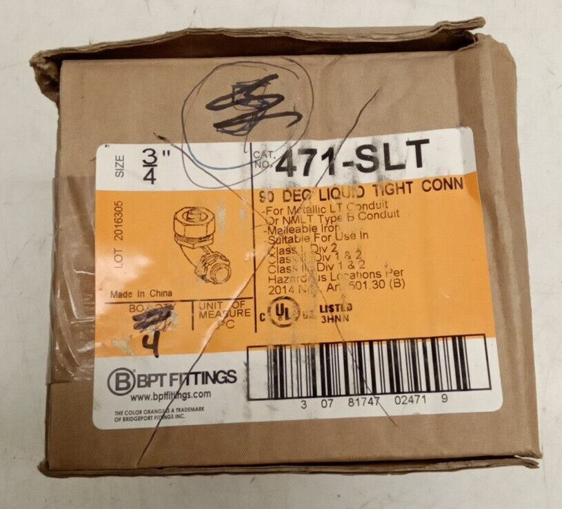 Bridgeport 471-SLT 90 Deg Liquid Tight Connector 3/4" (Lot Of 4)