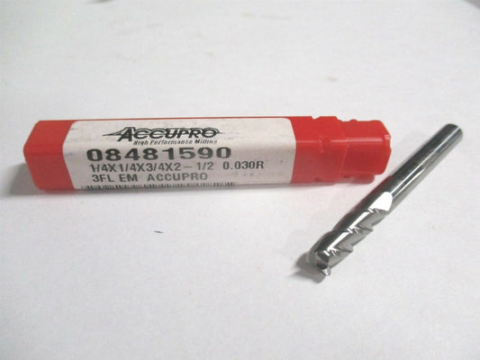 (12181951) 1/4" x 3/4" x 1/4" x 2-1/2" Solid Carbide 3Fl Corner Radius End Mill 