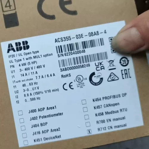  One Brand New ABB ACS355-03E-08A8-4 Frequency Converter 3PH 4KW