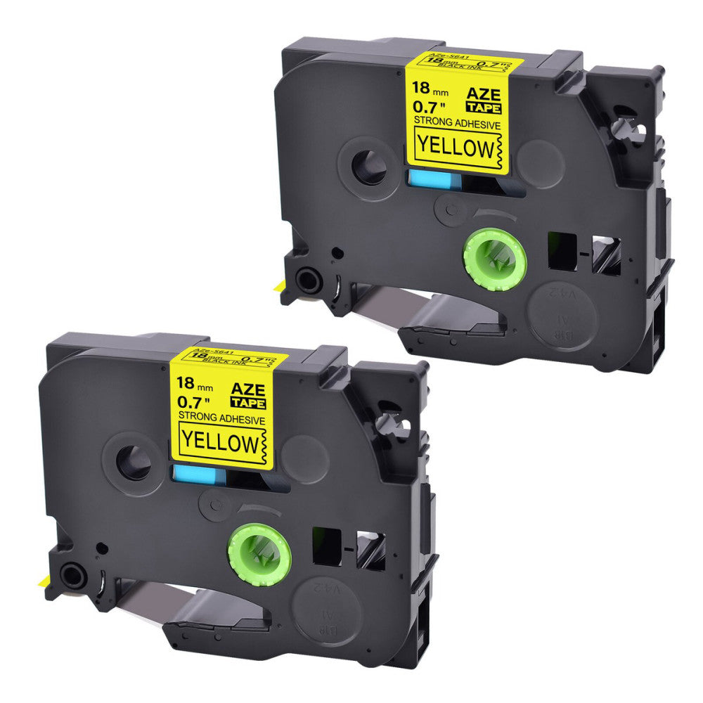 2PK TZ-S641 TZe-S641 Black on Yellow Strong Adhesive Label For Brother PT-18R 