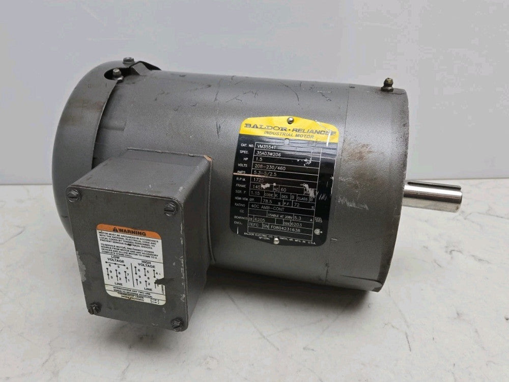 Baldor Reliance VM3554T Industrial Motor 1.5 Hp 1725 Rpm 208-230/460V 145Tc Used