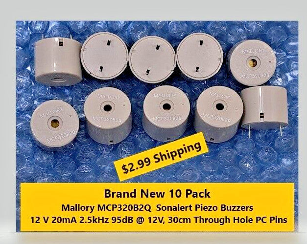 10 Pack Brand New Mallory Sonalert MCP320B2Q 12 V 20mA 2.5kHz 95dB @ 12V