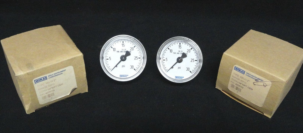 (2 pcs) WIKA GAUGE 2" ~ PN: 131.11 ~ 4228735~ 0-30 PSI ~ Rear 1/4" NPT CBM NEW
