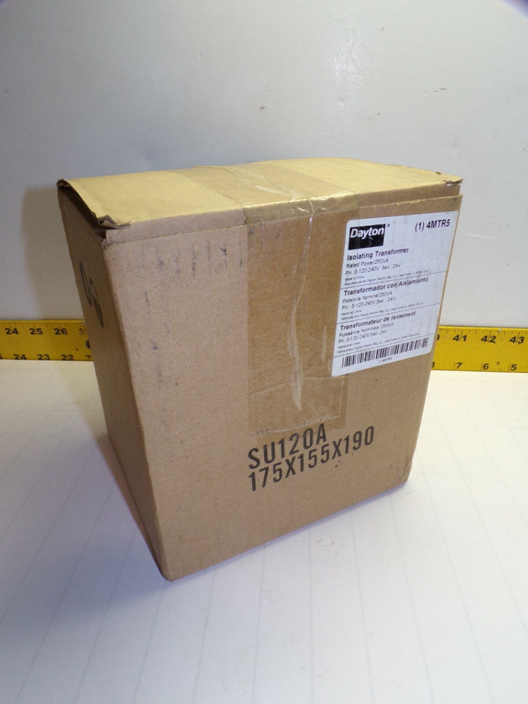 NEW DAYTON 250 VA ISOLATION TRANSFORMER 120/240 HV 24 LV 1 PHASE  4MTR5