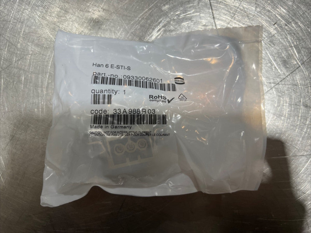 Nos Surplus HARTING HAN-6E-STI-S CONNECTOR INSERT MALE SEALED BAG