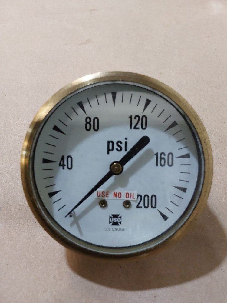 USG 0-200 PSI Brass Pressure Gauge 2 1/2" Face, 1/2" Back Mounted