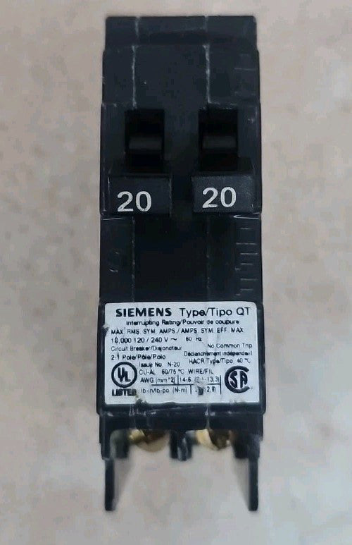 Siemens NTO Q2020NC 20A 1 Pole 120V Tandem Circuit Breaker SEE PICS