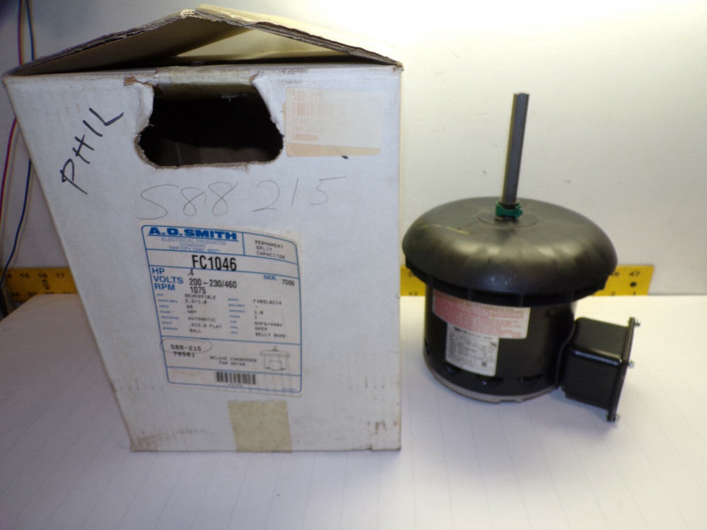NEW A.O. SMITH .4 HP CONDENSER FAN MOTOR 200-230/460V 1Ø 1075 RPM 48Y  FC1046