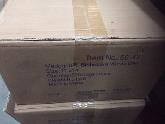 (Box of 500) Medegen 50-42 Biohazard Waste Bag 11" x 14" (NEW)