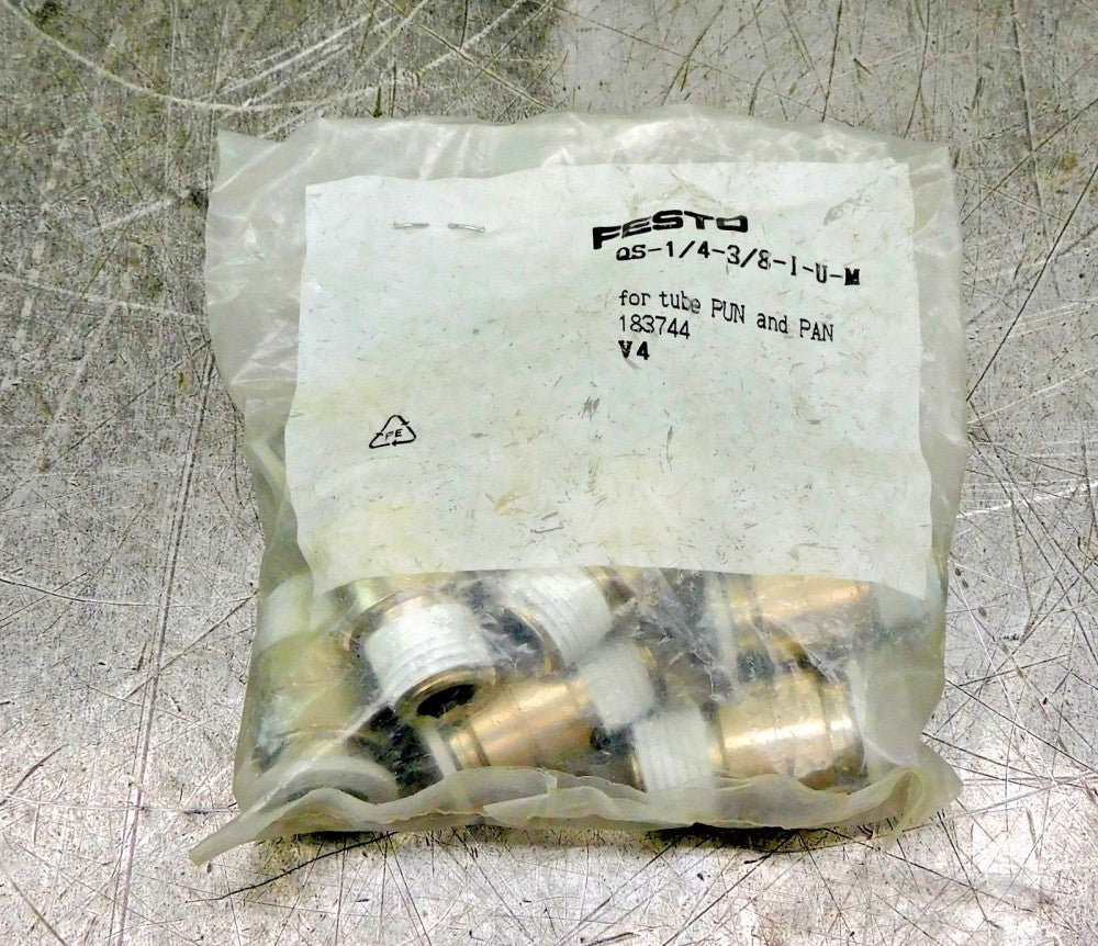 Festo QS-1/4-3/8-I-U-M Straight Push In Fitting 1/4" NPT Lot of Eight (8)
