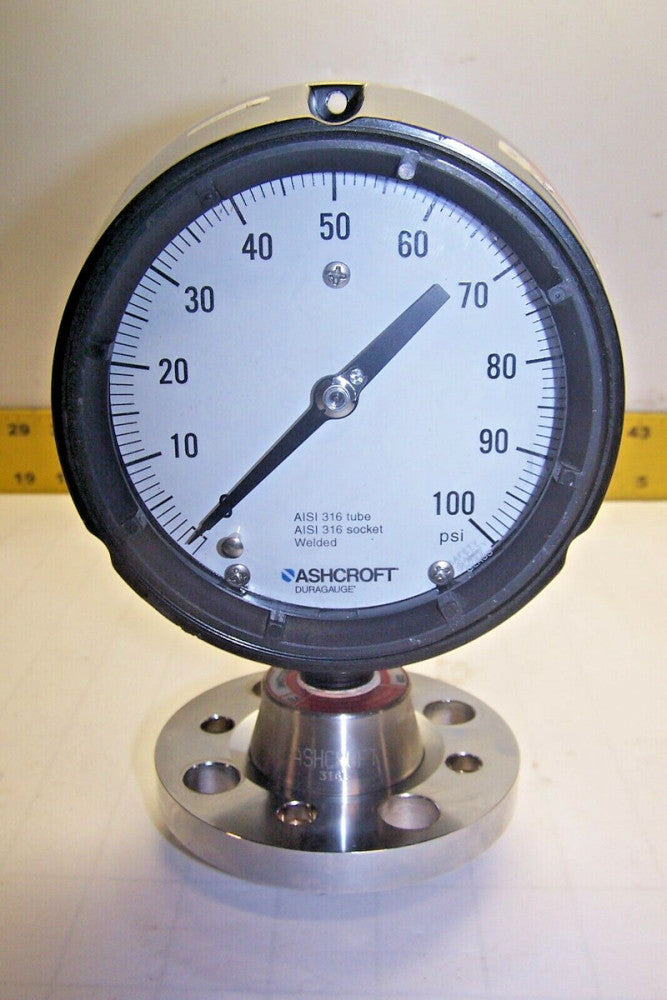 ASHCROFT 0-100 PSI PRESSURE GAUGE WITH STAINLESS FLANGE / SENSOR 4-1/2" FACE